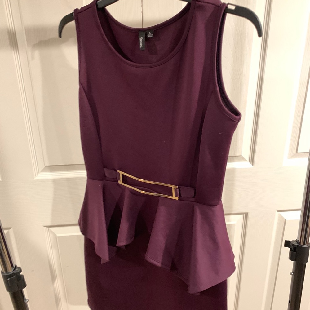 Fitted Stretchy Purple Dress with Gold Belt